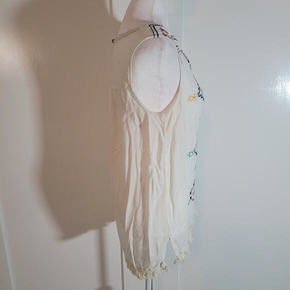 Knox Rose Size M Boho Embroidered Sleeveless Top in Beige Caftan Neckline - Picture 10 of 10